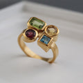 18K Gold Multi Gemstone Ring, Handmade Ring, Personalized Gift, Anniversary gift, Birthday Gift, Garnet, Citrine, Peridot, Topaz Ring