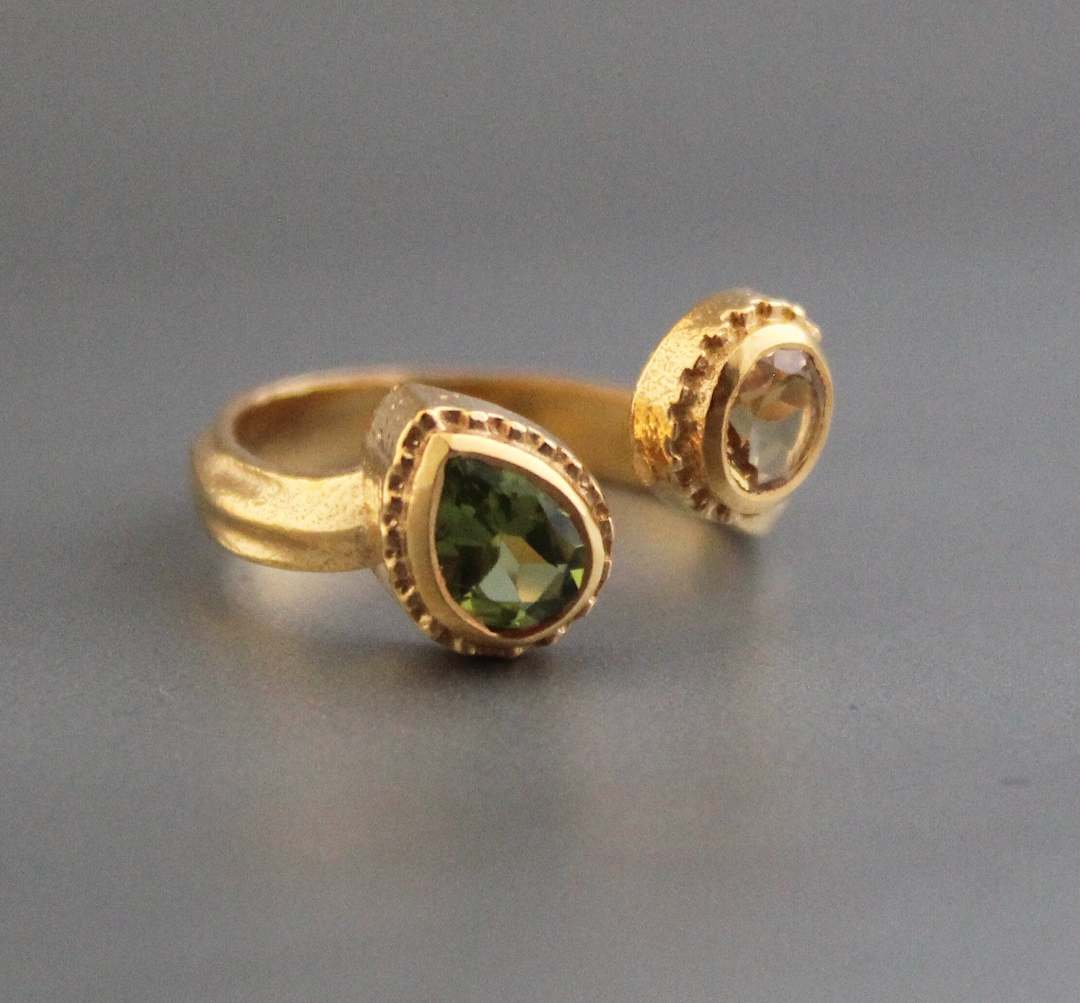 18K Gold Citrine Peridot Ring, Adjustable Gemstone Band, Birthstone ring, Birthday Gifts for her, Multi Stone Ring