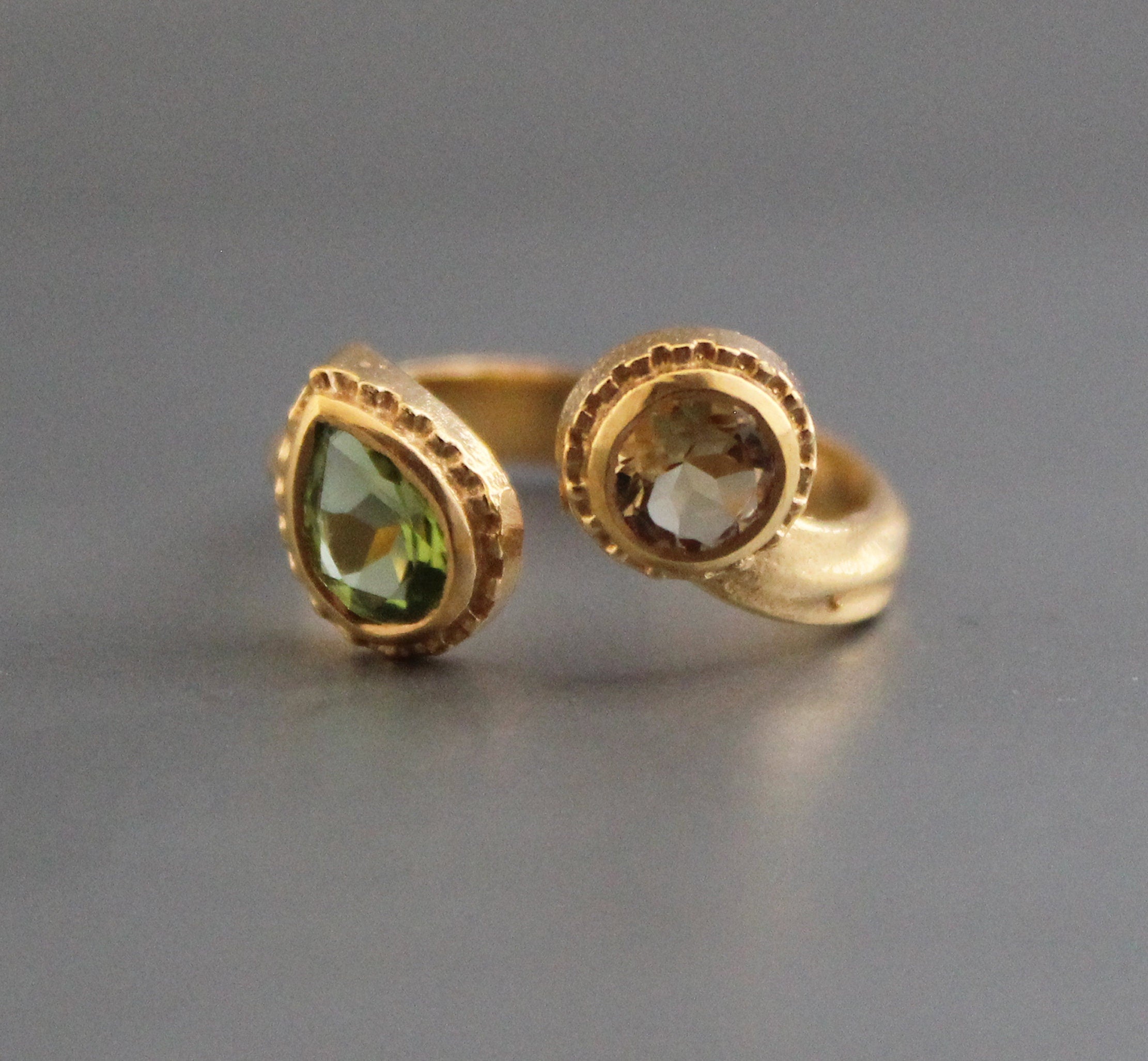 18K Gold Citrine Peridot Ring, Adjustable Gemstone Band, Birthstone ring, Birthday Gifts for her, Multi Stone Ring