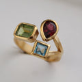 Peridot Garnet Blue Topaz Ring, Adjustable Gemstone Band, Multi Ring, Vintage Gemstone Stacking Ring, Art Deco Jewelry, Girlfriend Gifts