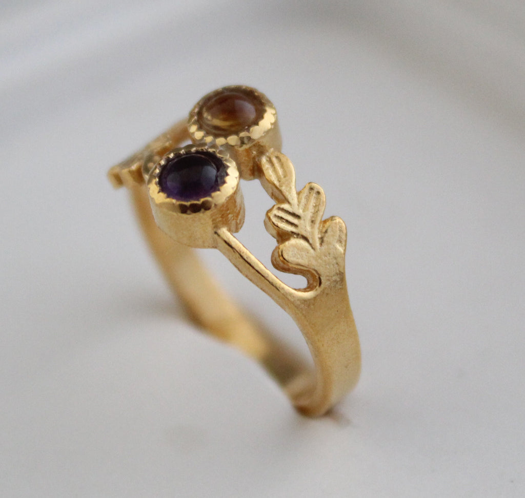 Citrine Ring, Amethyst Ring, Multi stone rings, Birthstone Ring for Mom, Mothers Day Gift, Personalized Birthstone Jewelry Gift for Her