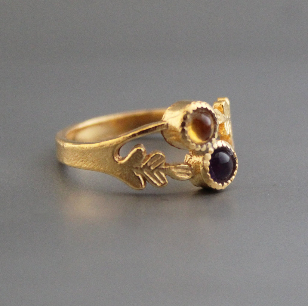 Citrine Ring, Amethyst Ring, Multi stone rings, Birthstone Ring for Mom, Mothers Day Gift, Personalized Birthstone Jewelry Gift for Her