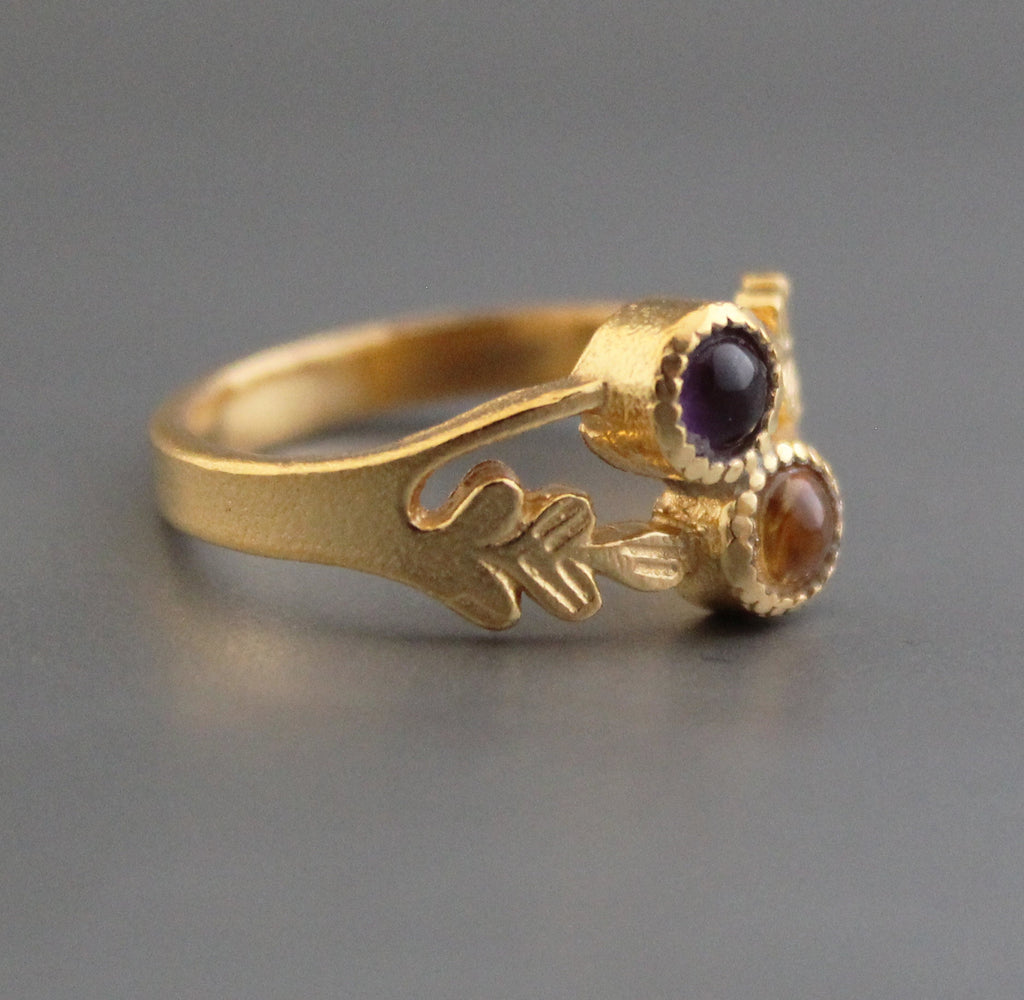 Citrine Ring, Amethyst Ring, Multi stone rings, Birthstone Ring for Mom, Mothers Day Gift, Personalized Birthstone Jewelry Gift for Her