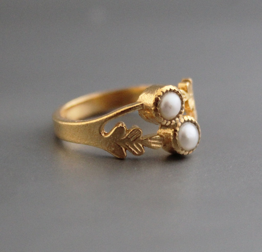 14K Gold Pearl Ring, Round Pearl Ring, Handmade Silver Ring, June Birthstone Pearl Ring, pearl ring dainty