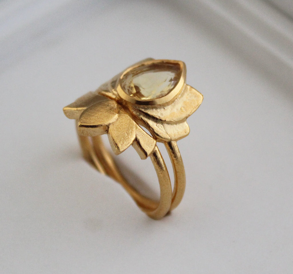 Citrine Ring Set, Pear Cut, Gold Plated, November Birthstone, Handmade Ring, Crystal ring