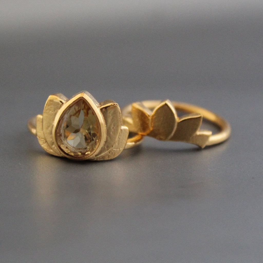 Citrine Ring Set, Pear Cut, Gold Plated, November Birthstone, Handmade Ring, Crystal ring
