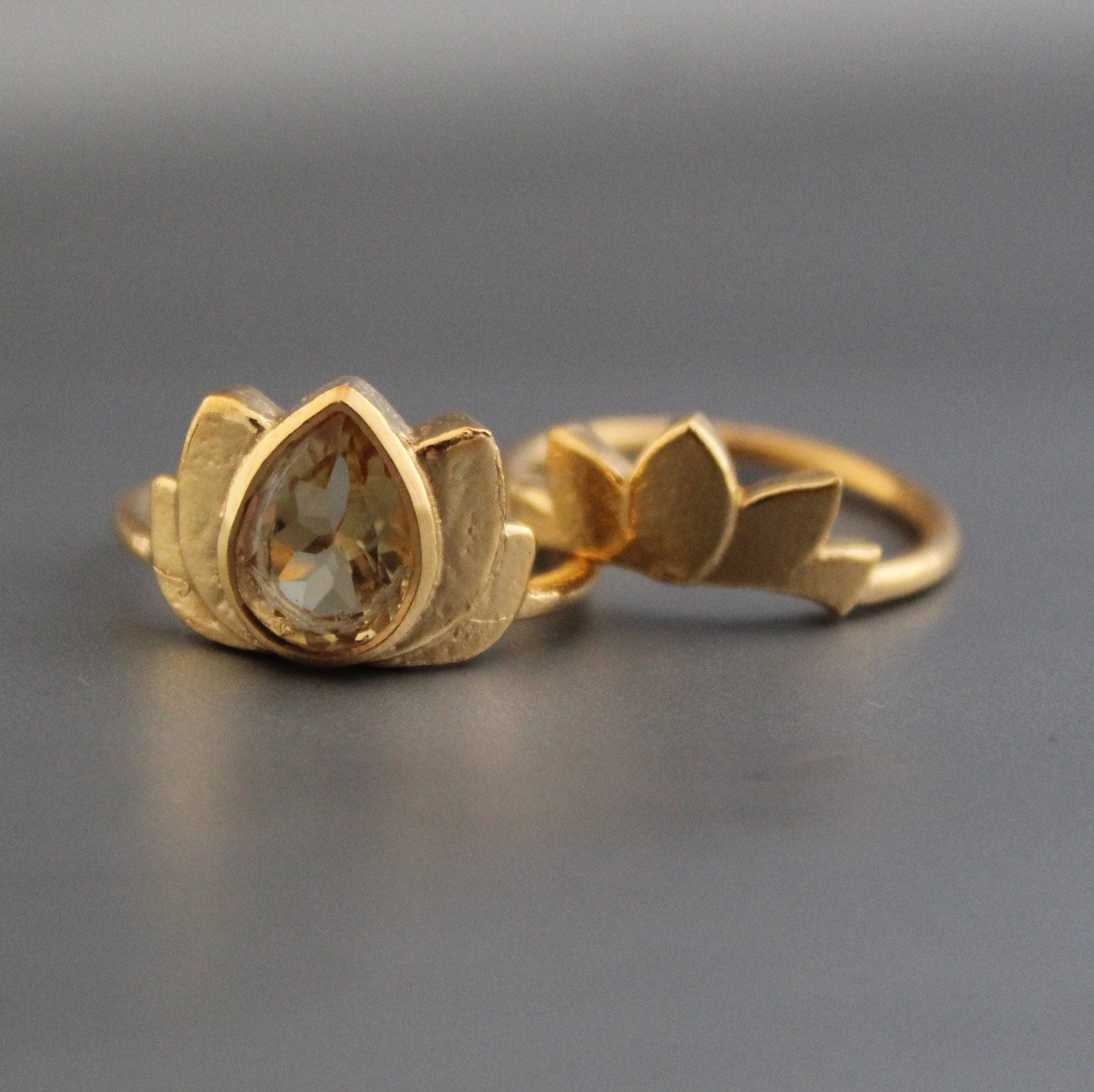 Citrine Ring Set, Pear Cut, Gold Plated, November Birthstone, Handmade Ring, Crystal ring