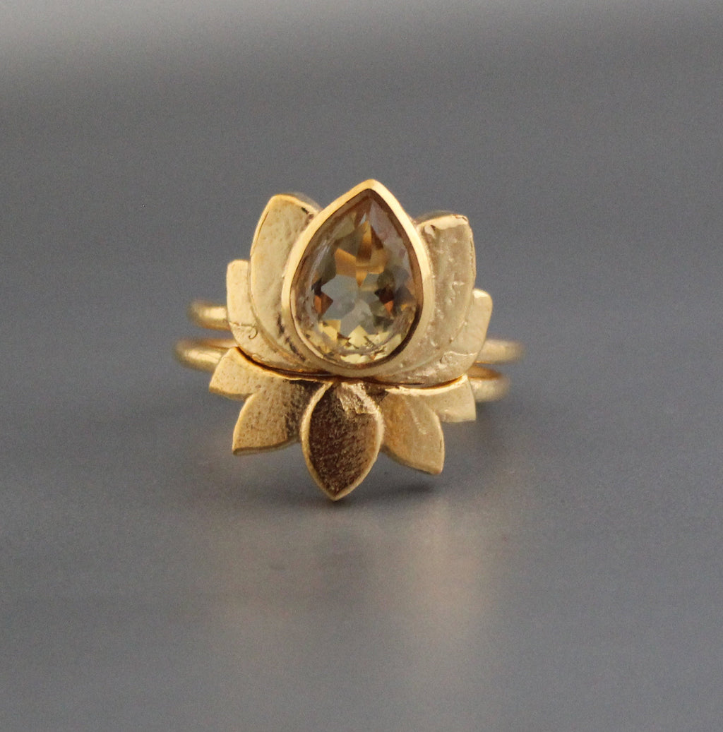Citrine Ring Set, Pear Cut, Gold Plated, November Birthstone, Handmade Ring, Crystal ring