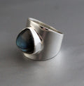 Sterling Silver Labradorite Ring: Trillion Cut Birthstone Jewelry