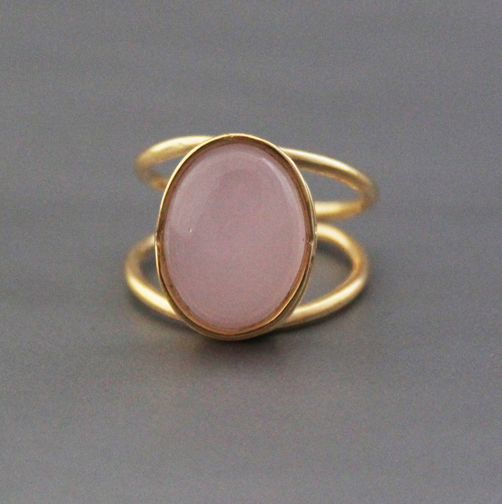 Pink Chalcedony Ring: 18k Gold Wire, Modern Designer Jewelry
