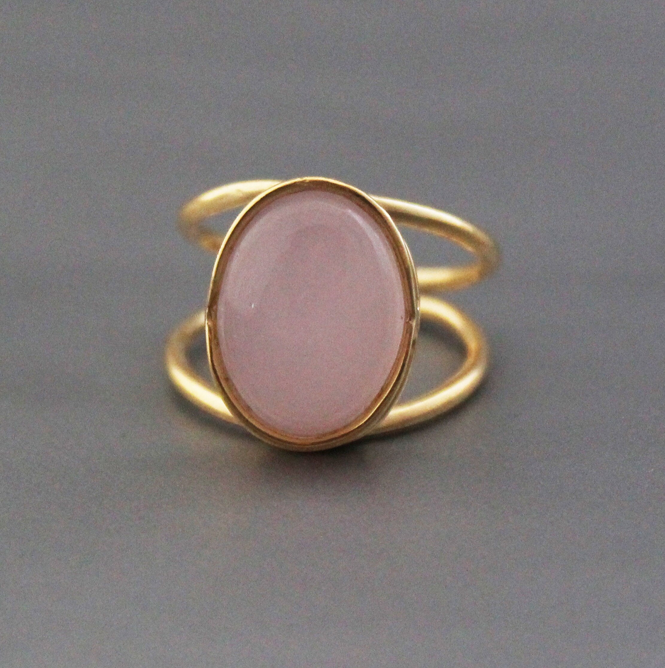 Pink Chalcedony Ring: 18k Gold Wire, Modern Designer Jewelry