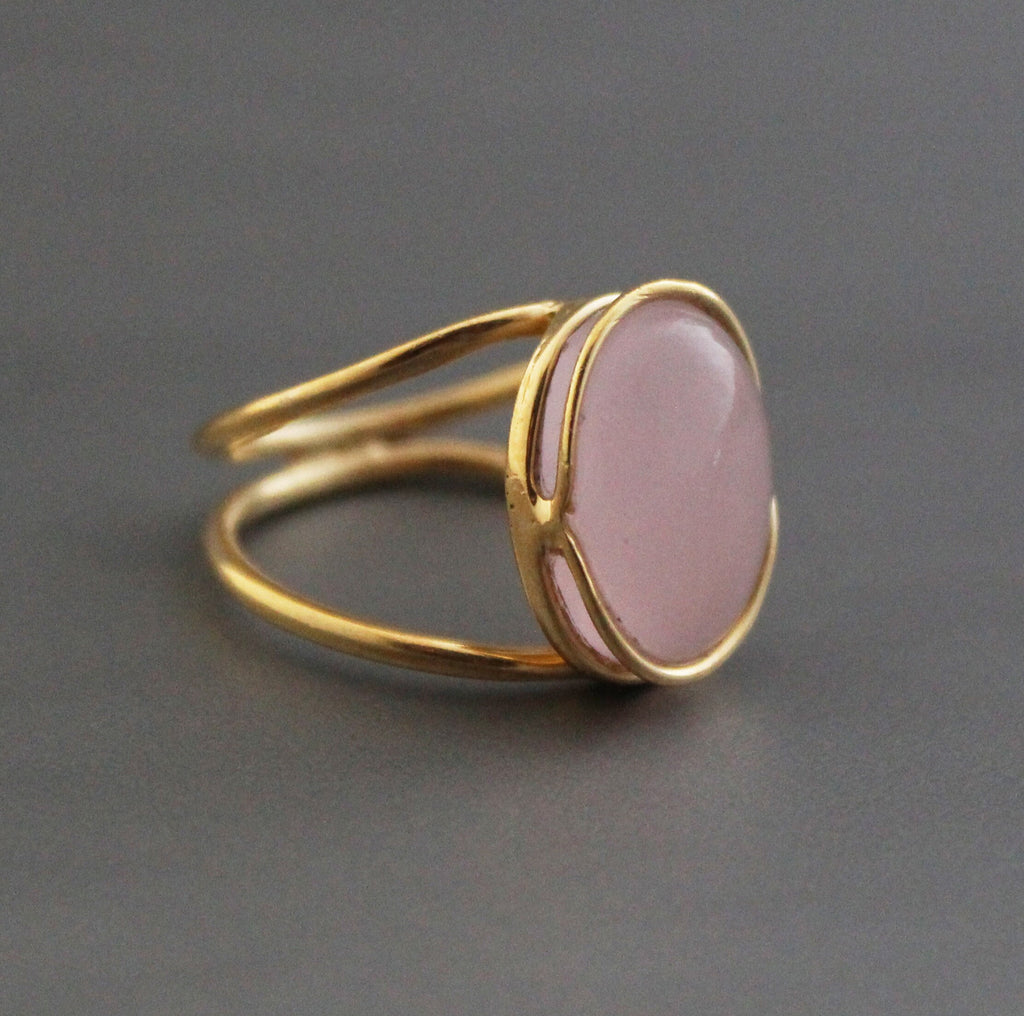 Pink Chalcedony Ring: 18k Gold Wire, Modern Designer Jewelry