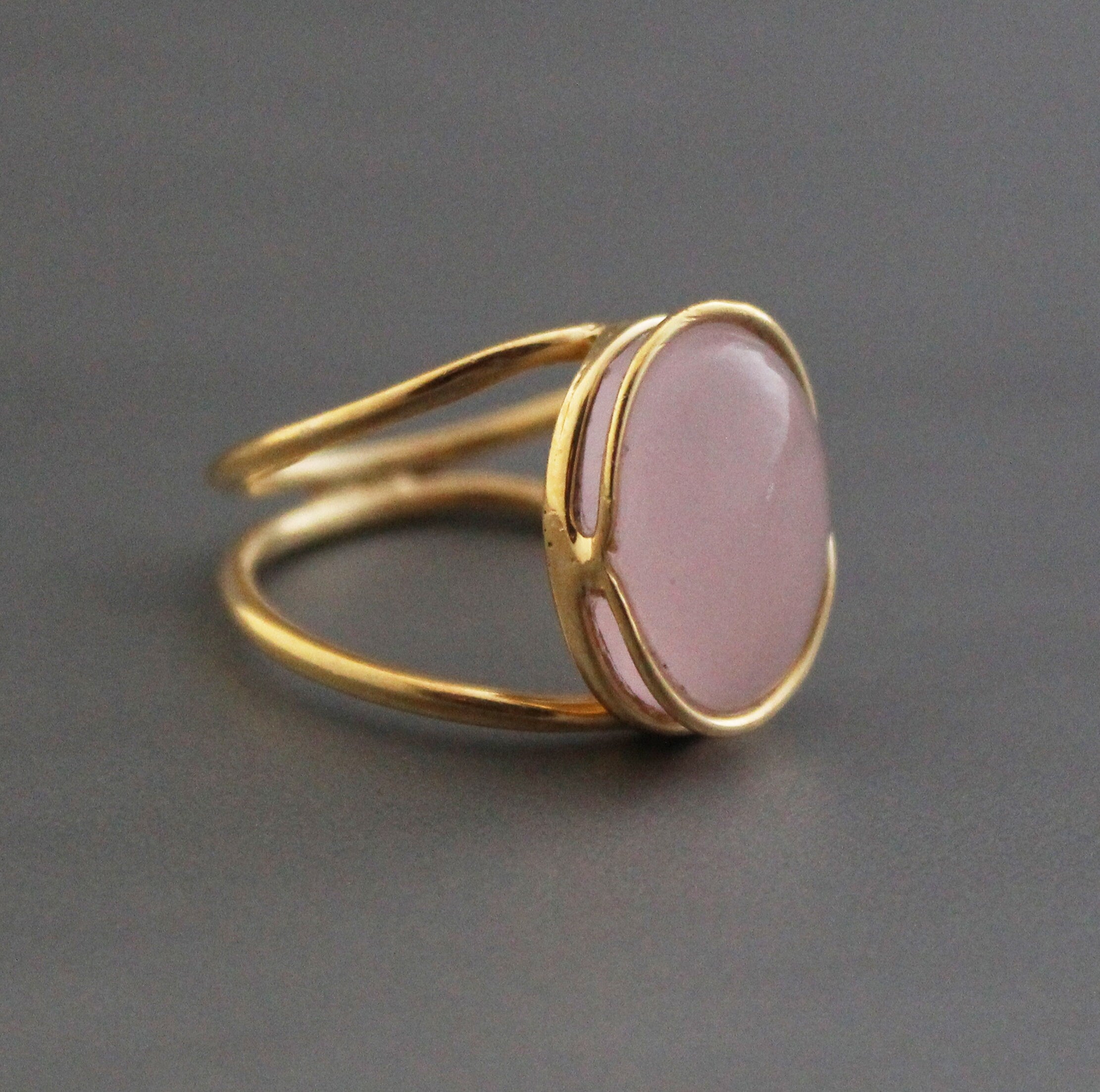 Pink Chalcedony Ring: 18k Gold Wire, Modern Designer Jewelry