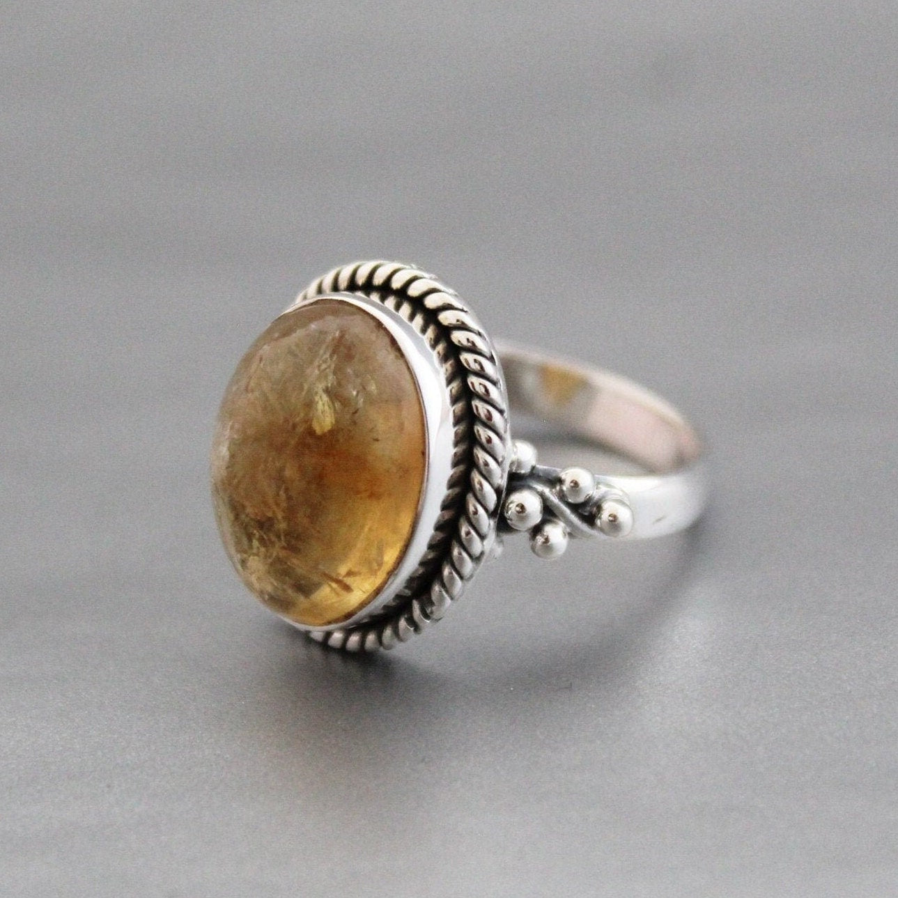 Citrine Ring: Oval Cabochon, Sterling Silver, November Birthstone, Handmade Citrine Jewelry, Yellow Gemstone Ring, Silver Statement Ring