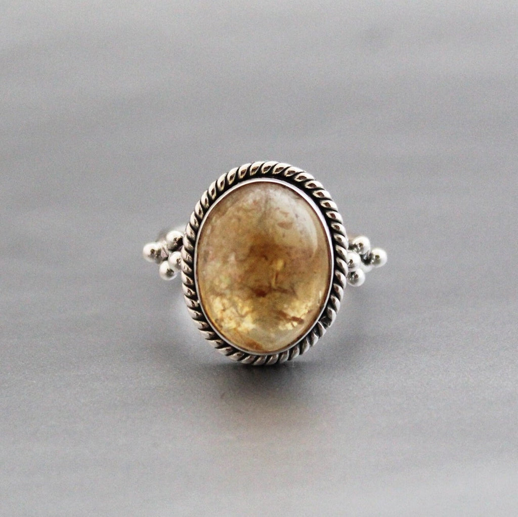 Citrine Ring: Oval Cabochon, Sterling Silver, November Birthstone, Handmade Citrine Jewelry, Yellow Gemstone Ring, Silver Statement Ring