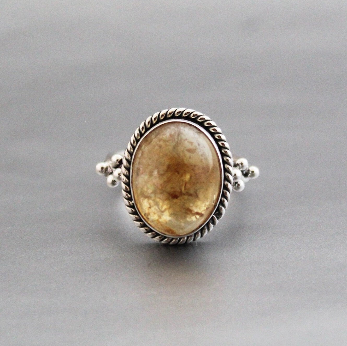 Citrine Ring: Oval Cabochon, Sterling Silver, November Birthstone, Handmade Citrine Jewelry, Yellow Gemstone Ring, Silver Statement Ring