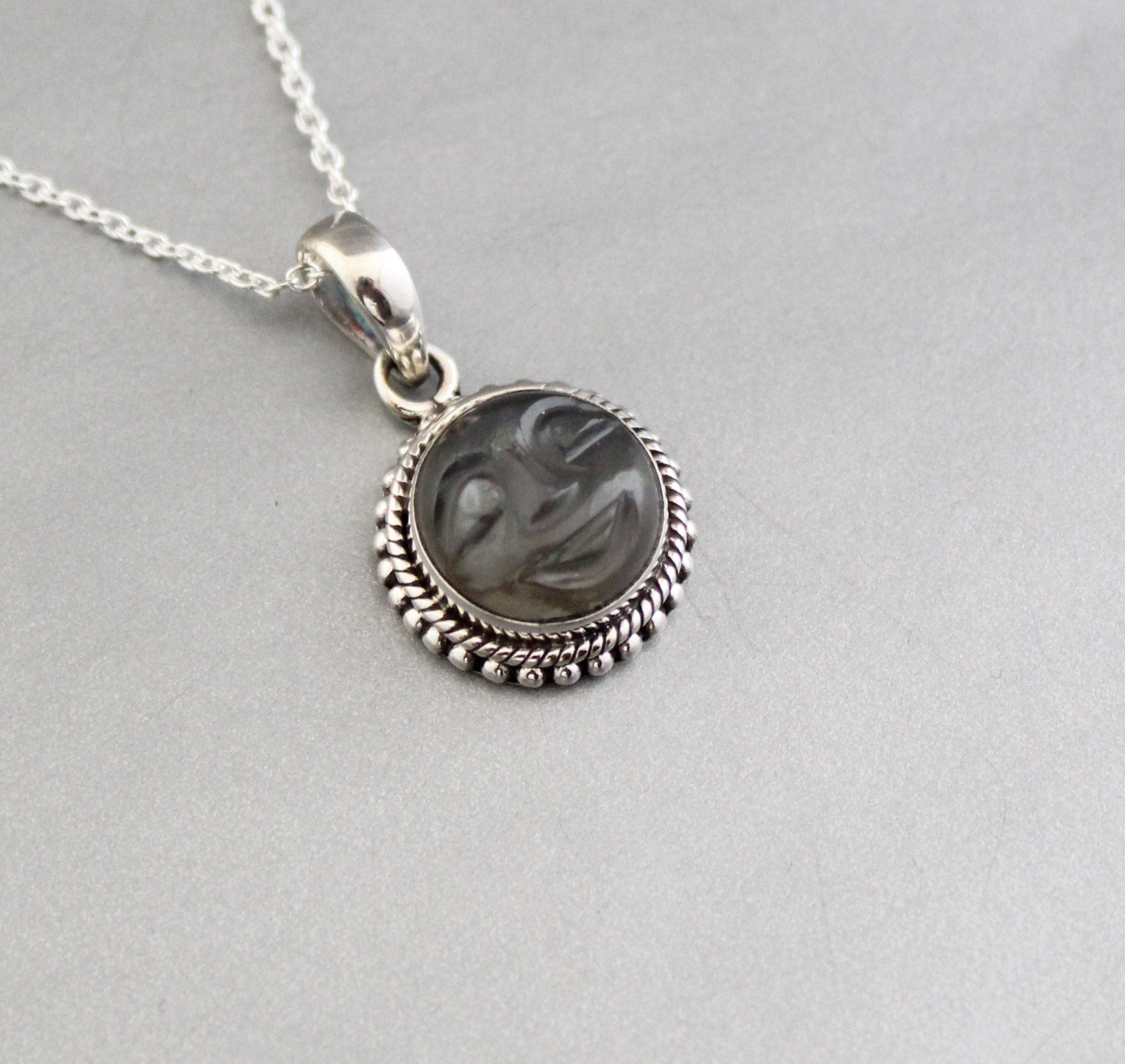 Grey Moonstone Sterling Silver Necklace, Minimalist Celestial Pendant, Healing crystal necklace, Handmade necklace, Crystal necklace