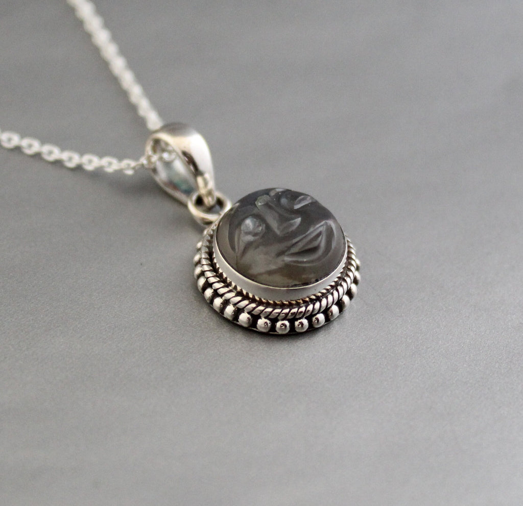 Grey Moonstone Sterling Silver Necklace, Minimalist Celestial Pendant, Healing crystal necklace, Handmade necklace, Crystal necklace