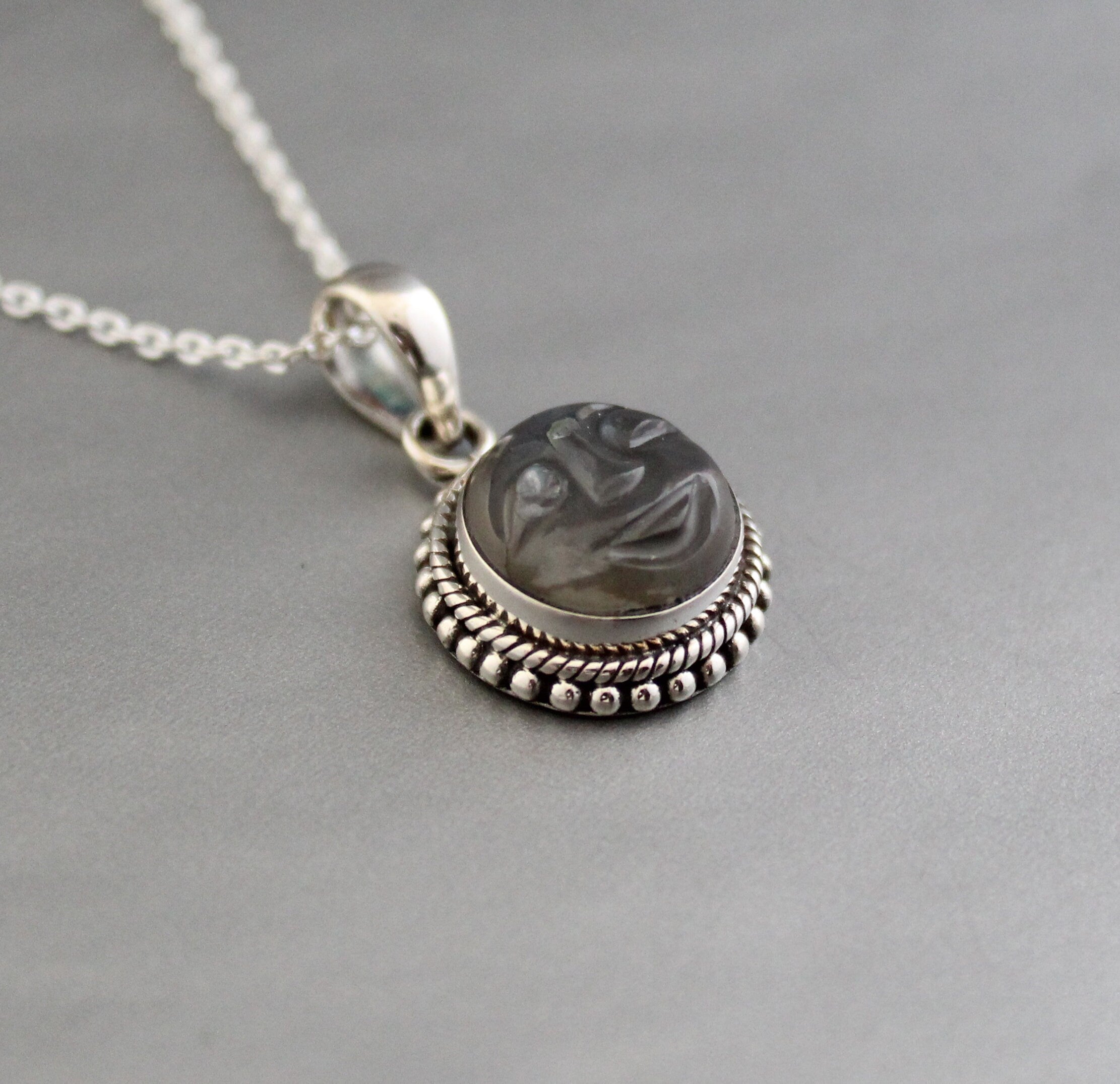 Grey Moonstone Sterling Silver Necklace, Minimalist Celestial Pendant, Healing crystal necklace, Handmade necklace, Crystal necklace
