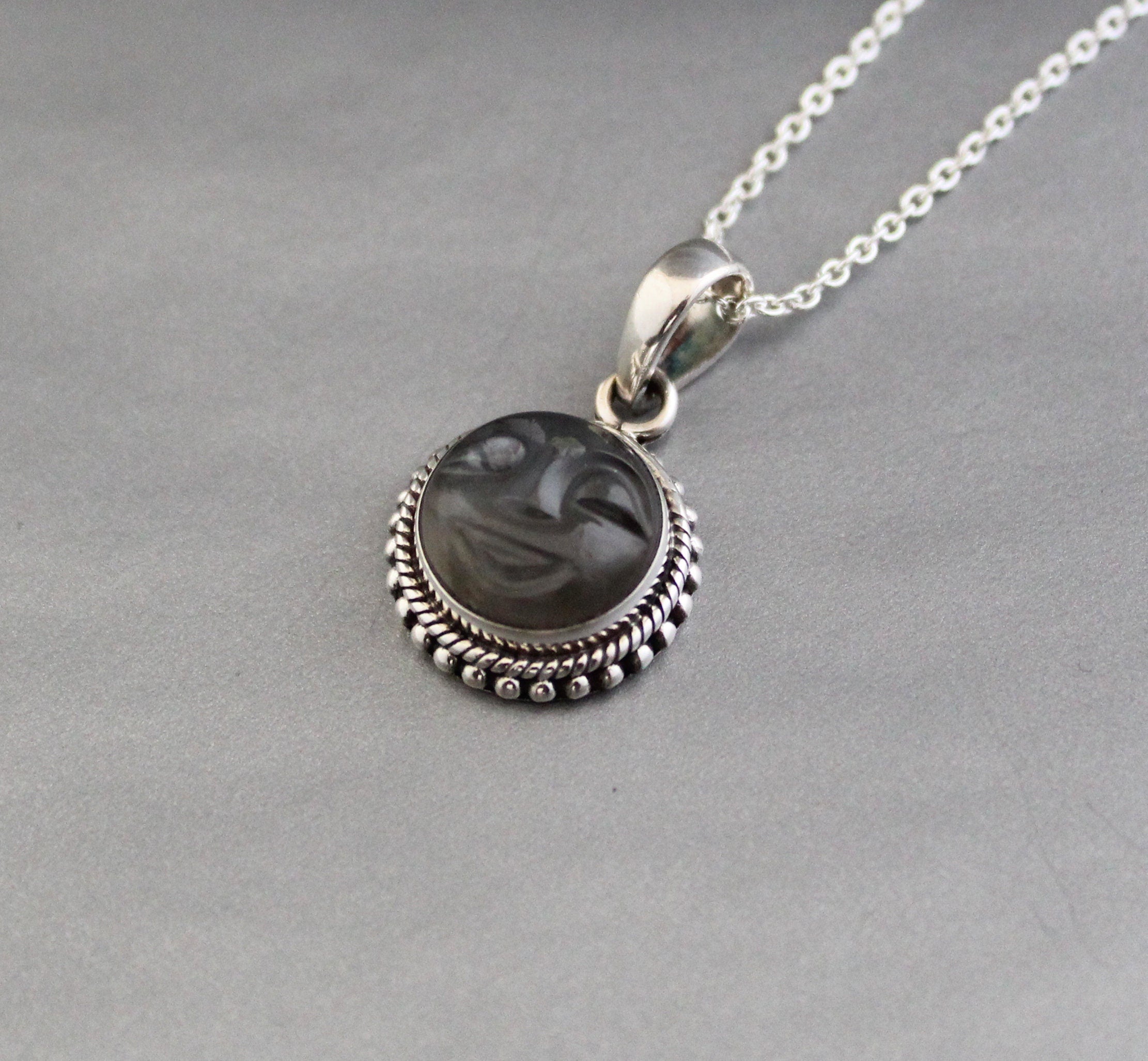 Grey Moonstone Sterling Silver Necklace, Minimalist Celestial Pendant, Healing crystal necklace, Handmade necklace, Crystal necklace