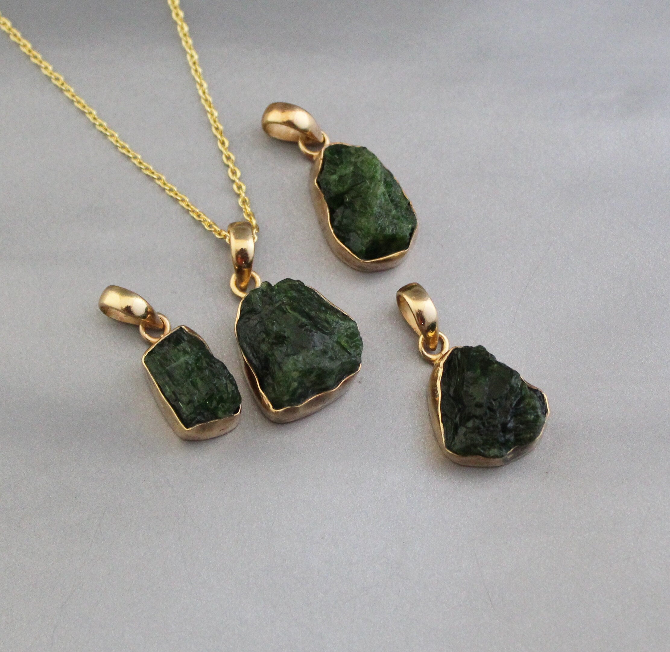 Raw Emerald Pendant Necklace: Sterling Silver, May Birthstone