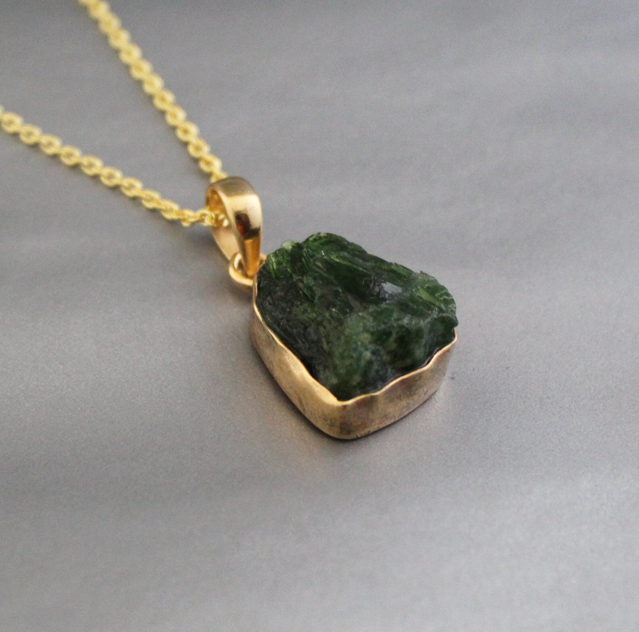 Raw Emerald Pendant Necklace, 14K Gold, May Birthstone, unique crystal, boho chic, green crystal, handmade pendant, rough stone jewelry