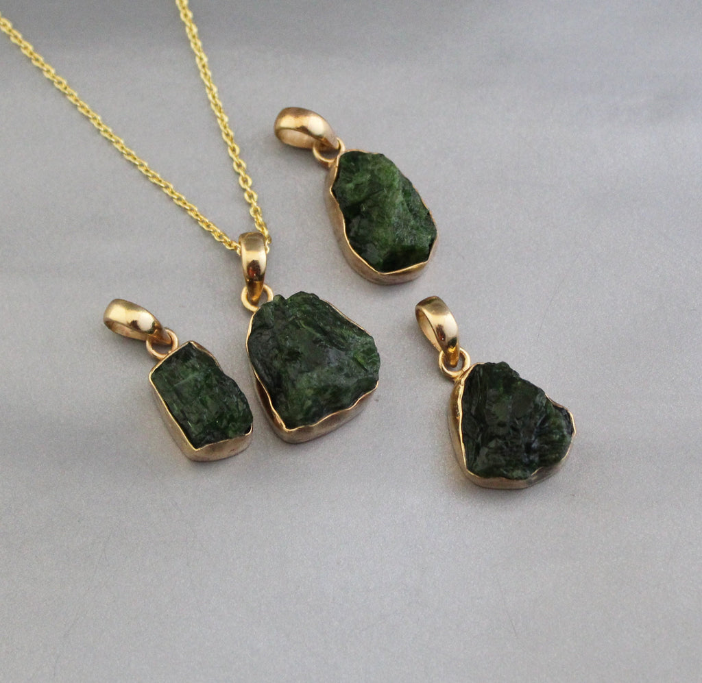 Raw Emerald Pendant Necklace, 14K Gold, May Birthstone, unique crystal, boho chic, green crystal, handmade pendant, rough stone jewelry