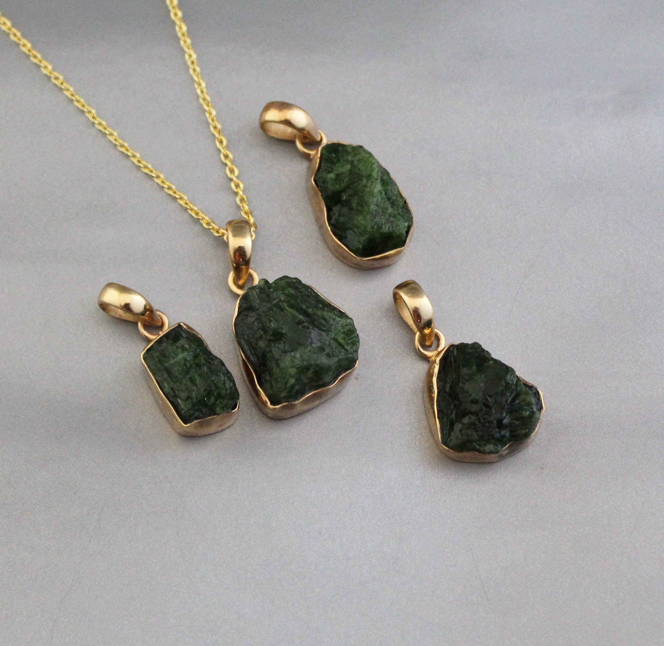 Raw Emerald Pendant Necklace, 14K Gold, May Birthstone, unique crystal, boho chic, green crystal, handmade pendant, rough stone jewelry