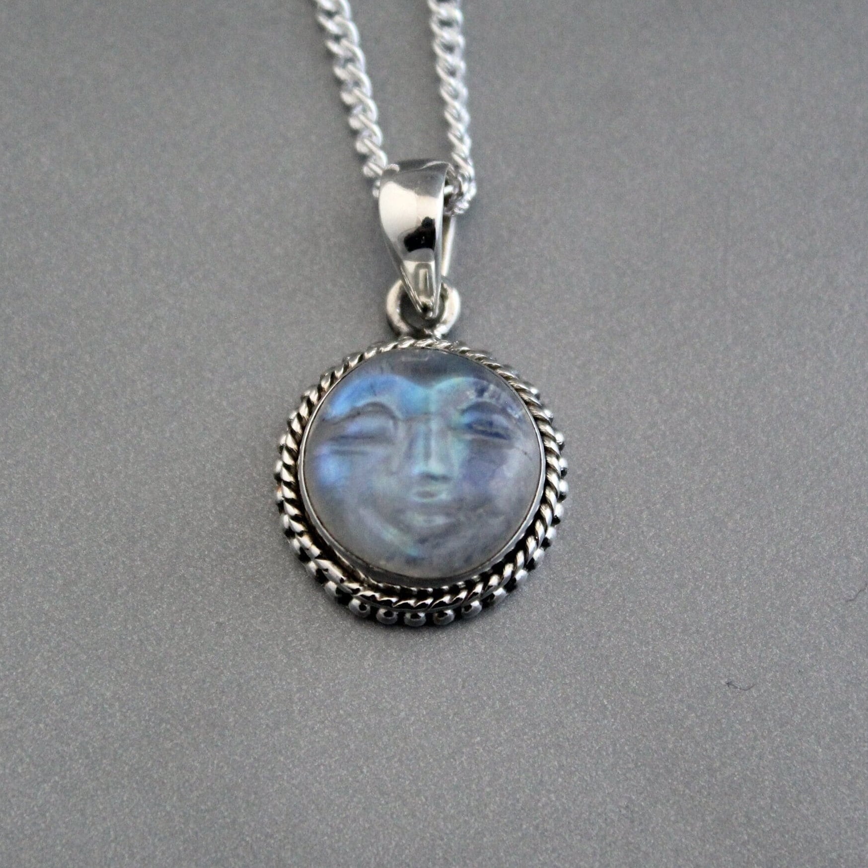 Rainbow Moonstone Necklace, Sterling Silver Pendant, Moon Necklace, Celestial Jewelry, June Birthday Gifts, Birthstone jewelry