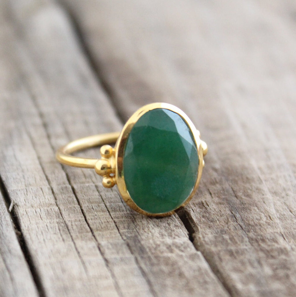 Green Onyx Statement Ring, 925 Sterling Silver Anniversary Ring, 18k Gold Plated, Jewelry, Handmade
