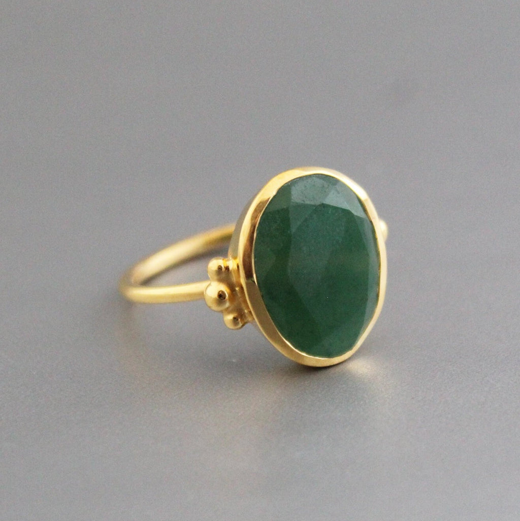 Green Onyx Statement Ring, 925 Sterling Silver Anniversary Ring, 18k Gold Plated, Jewelry, Handmade