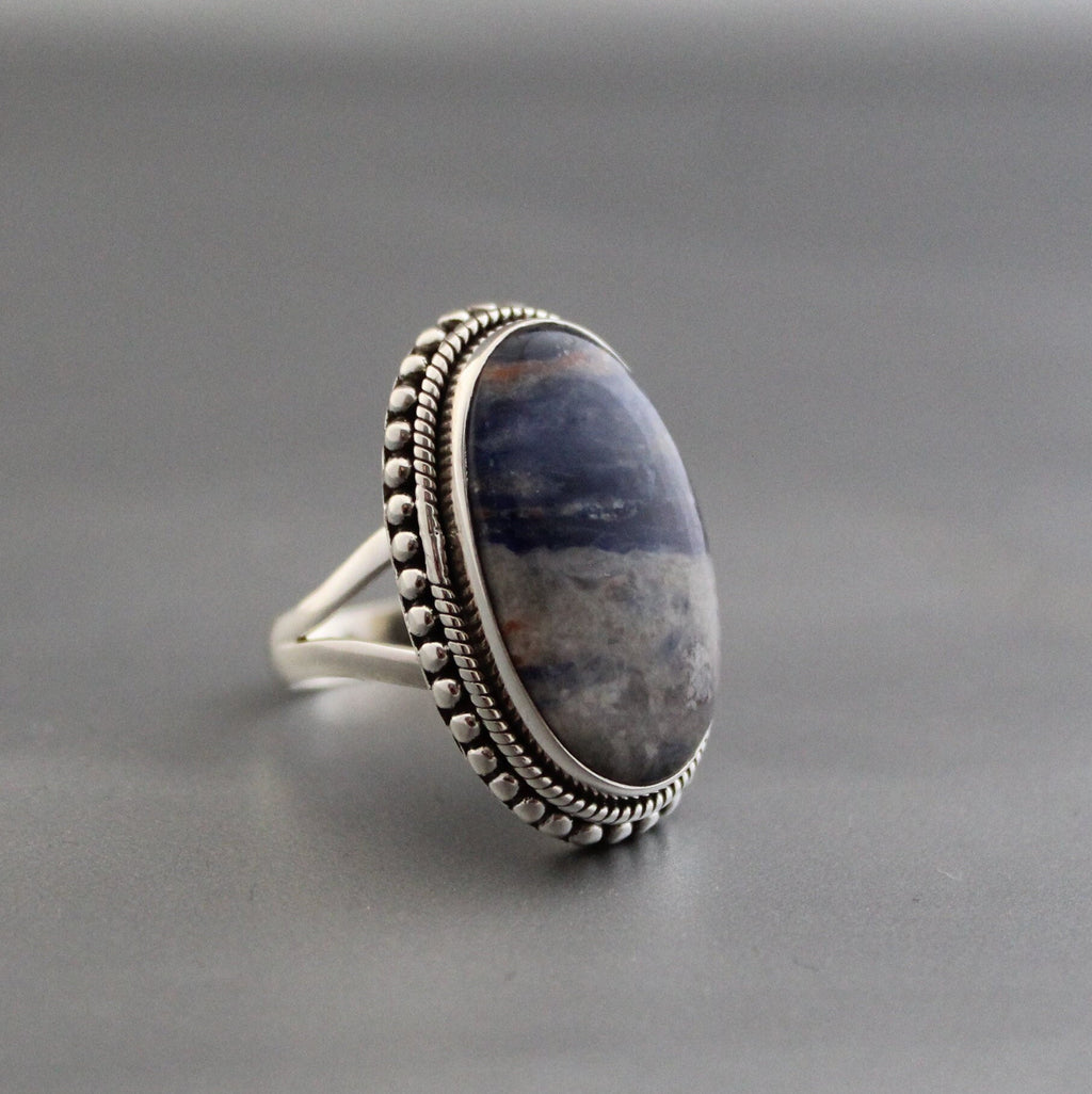 Blue Jasper Sterling Silver Ring, Handmade Bohemian Jewelry Oval Statement Jewelry, Birthstone Ring, Gift For Her, Christmas Gift