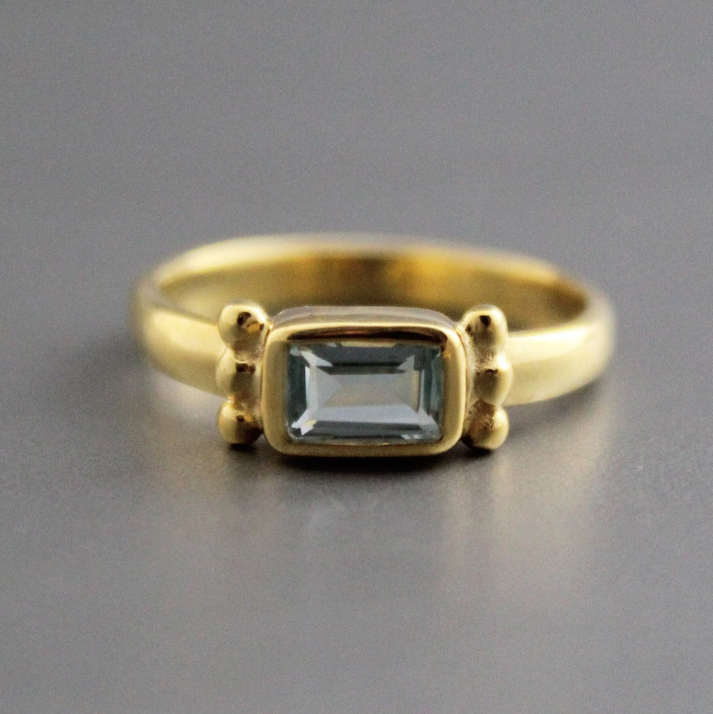 Aquamarine Ring, Baguette Sterling Silver Ring, 14K Solid Gold March Birthstone Ring, Engagement Ring