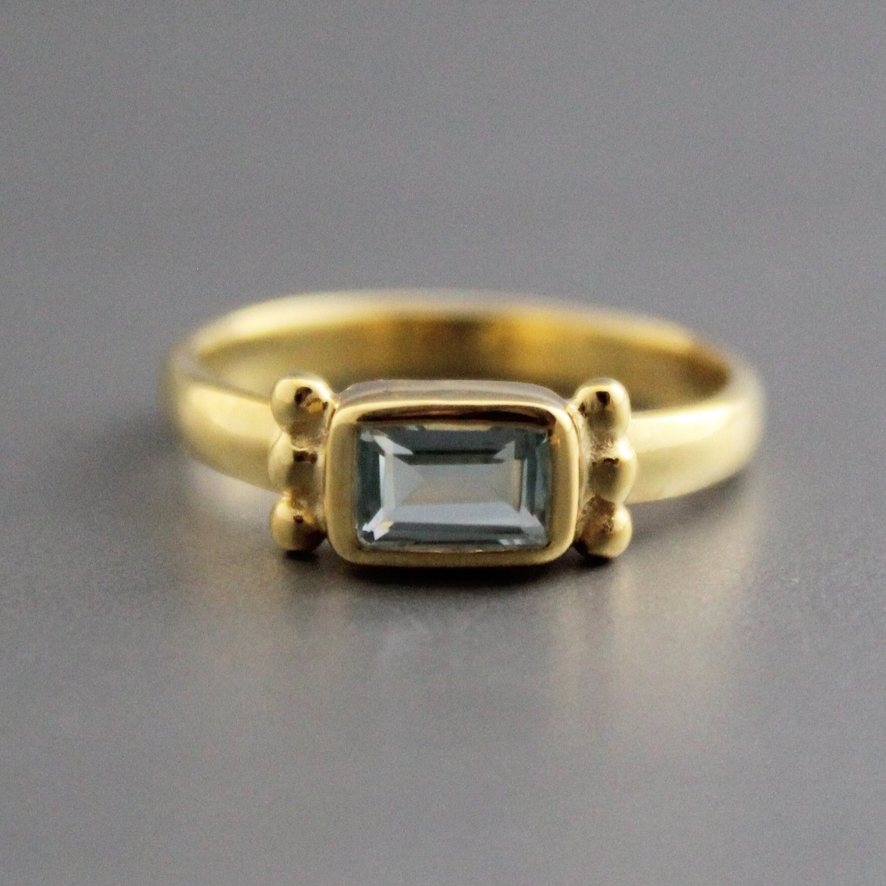 Aquamarine Ring, Baguette Sterling Silver Ring, 14K Solid Gold March Birthstone Ring, Engagement Ring