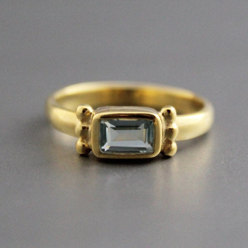 Aquamarine Ring, Baguette Sterling Silver Ring, 14K Solid Gold March Birthstone Ring, Engagement Ring