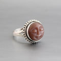 Handmade Peach Moonstone Face Ring, 925 Sterling Silver Celestial Jewelry, June Birthstone