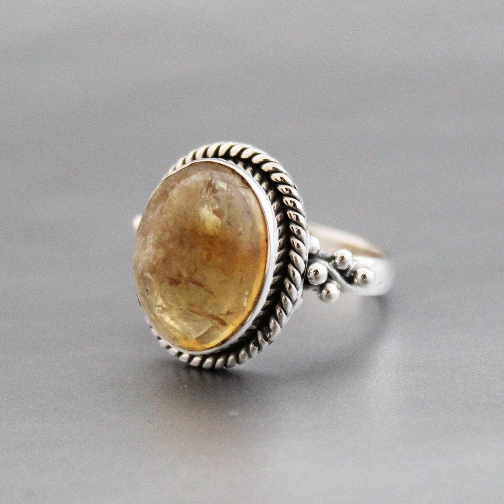 Citrine Ring: Oval Cabochon, Sterling Silver, November Birthstone, Handmade Citrine Jewelry, Yellow Gemstone Ring, Silver Statement Ring