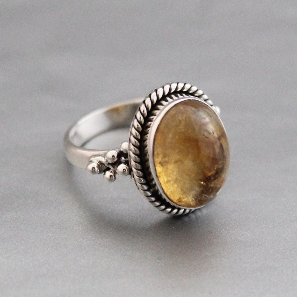 Citrine Ring: Oval Cabochon, Sterling Silver, November Birthstone, Handmade Citrine Jewelry, Yellow Gemstone Ring, Silver Statement Ring