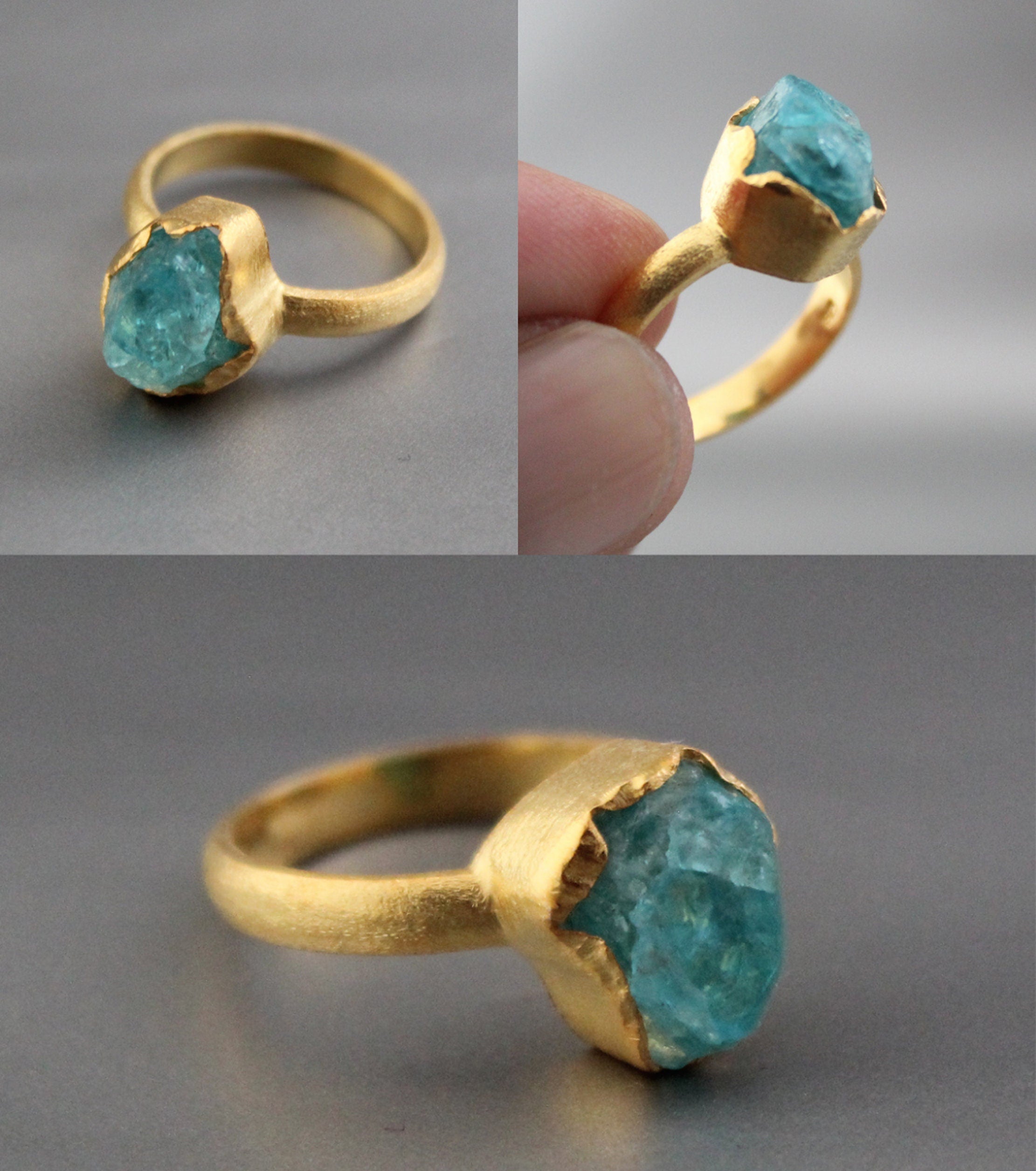 Raw Apatite Silver Ring, Teal Blue Crystal Gemstone, Custom Birthstone Ring, Mothers Birthstone Ring, Raw Gemstone Ring
