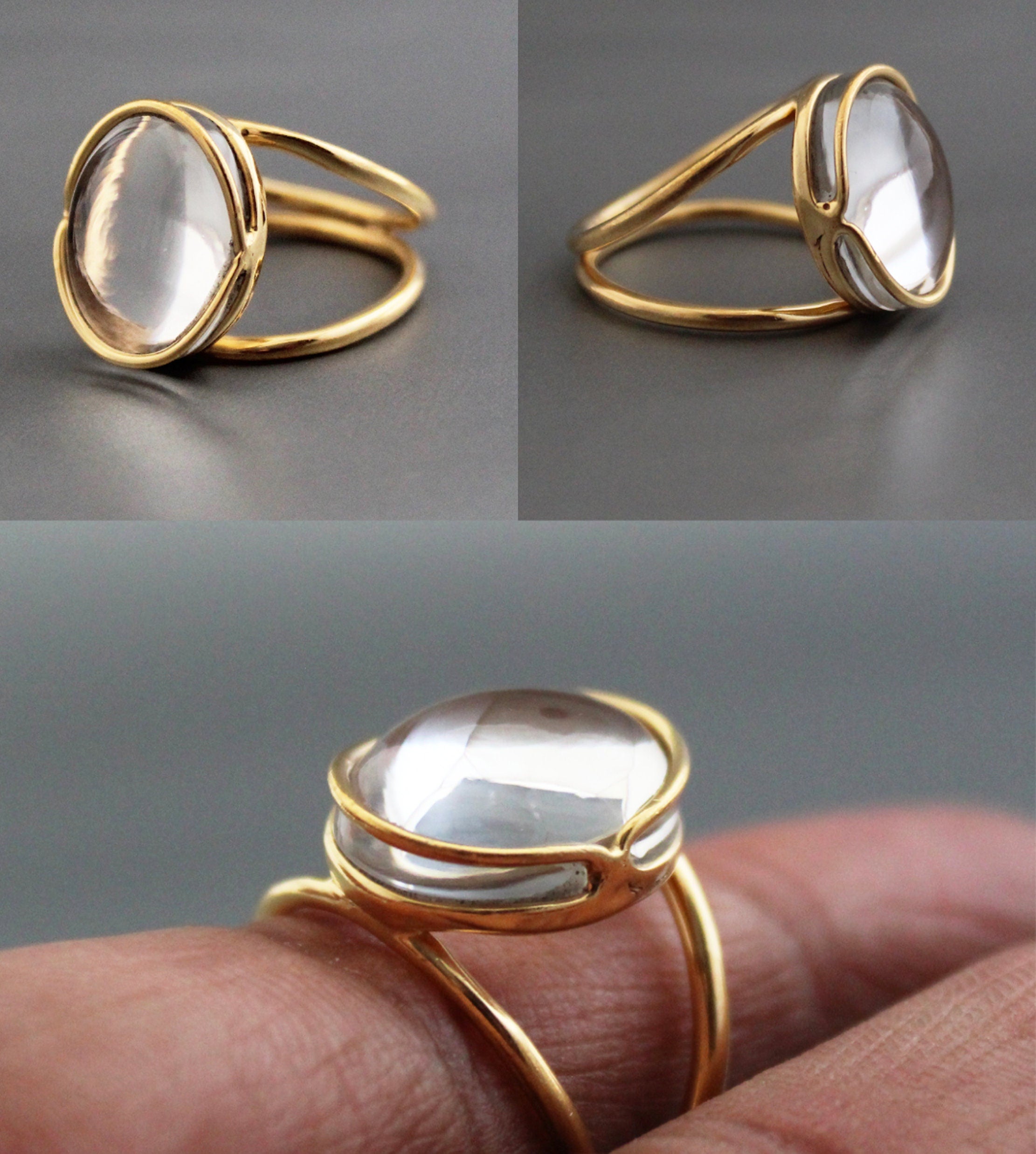 Clear Crystal Ring, 18K Gold Vermiel, Simple Delicate Ring, Modern Rings for Women, Gift for Girfriend, Handmade Jewelry, bridesmaid gift