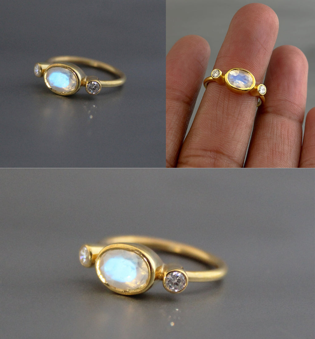 Rainbow Moonstone Ring, 18K Gold Minimalist, Sterling Silver, Statement Gemstone Ring, June Birthstone Ring, Rainbow Moonstone Jewelry