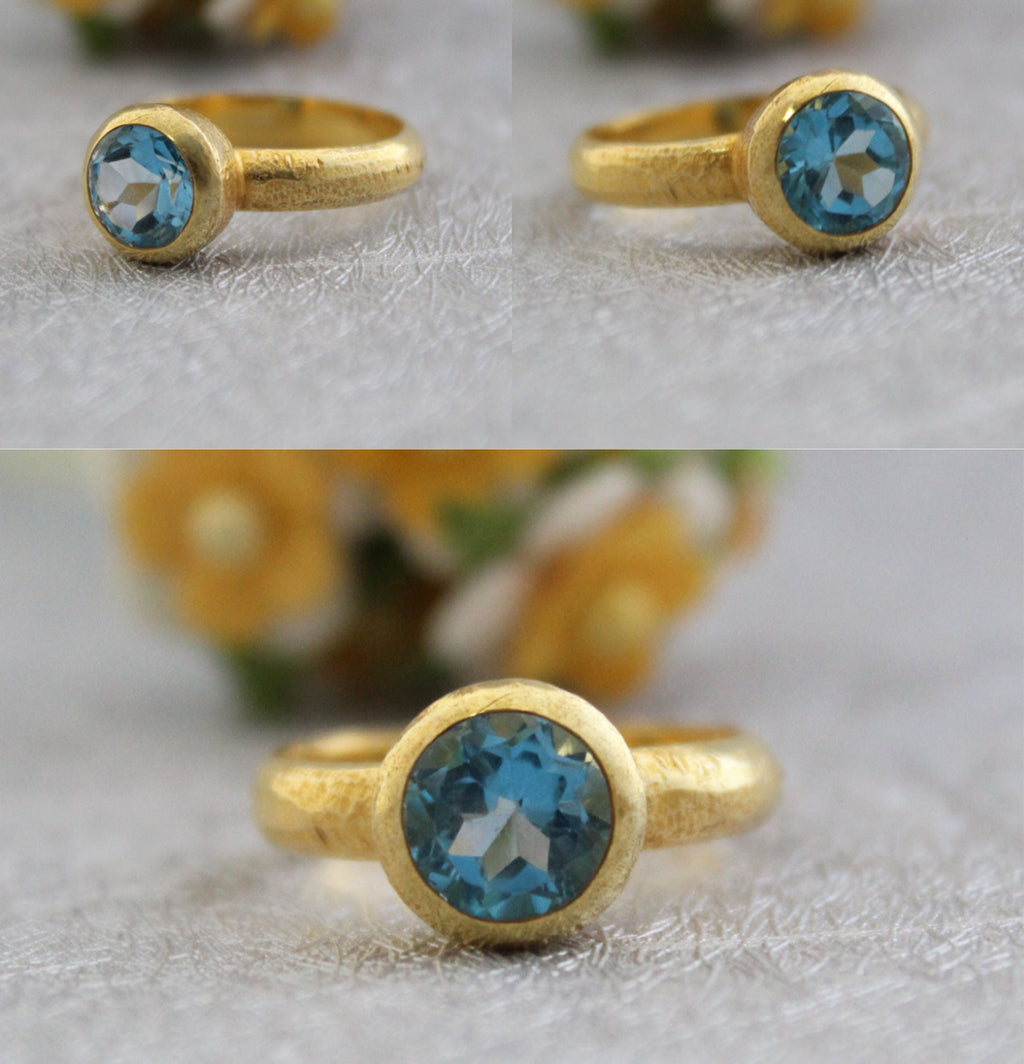 Natural Blue Topaz Ring: Dainty Gold, December Birthstone, Cocktail Ring, Statement Women Ring, Mothers Day Gift