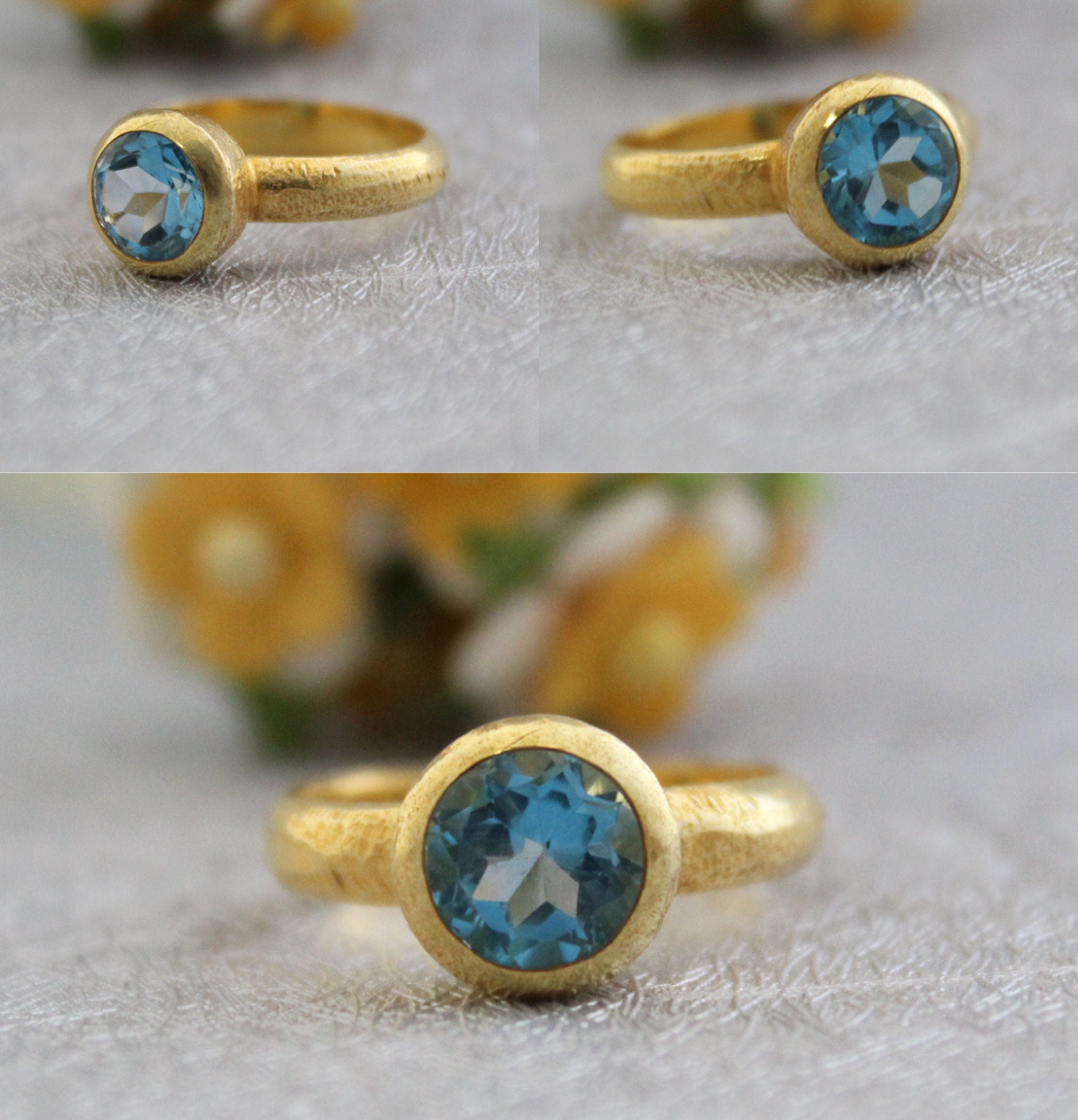 Natural Blue Topaz Ring: Dainty Gold, December Birthstone, Cocktail Ring, Statement Women Ring, Mothers Day Gift