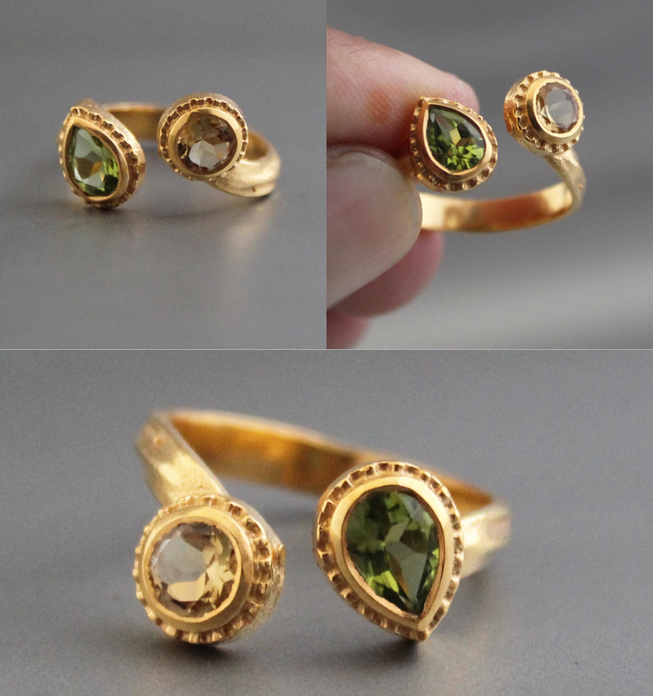 18K Gold Citrine Peridot Ring, Adjustable Gemstone Band, Birthstone ring, Birthday Gifts for her, Multi Stone Ring