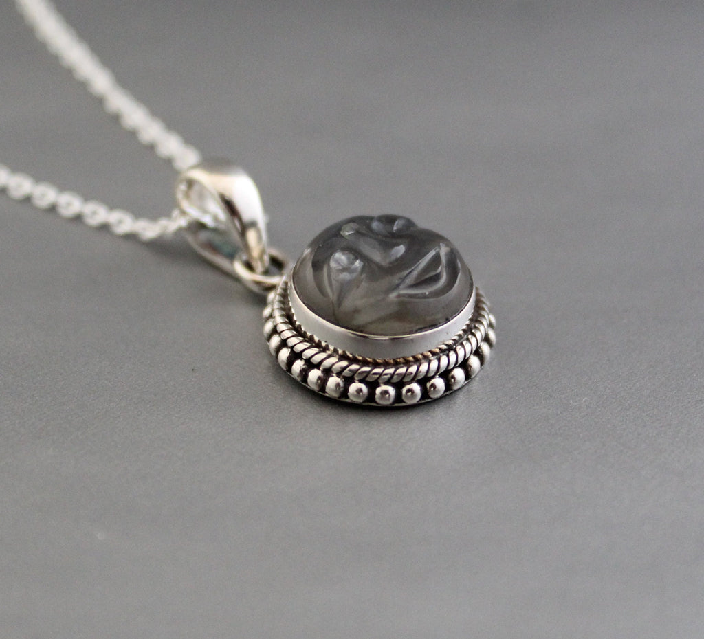 Grey Moonstone Sterling Silver Necklace, Minimalist Celestial Pendant, Healing crystal necklace, Handmade necklace, Crystal necklace