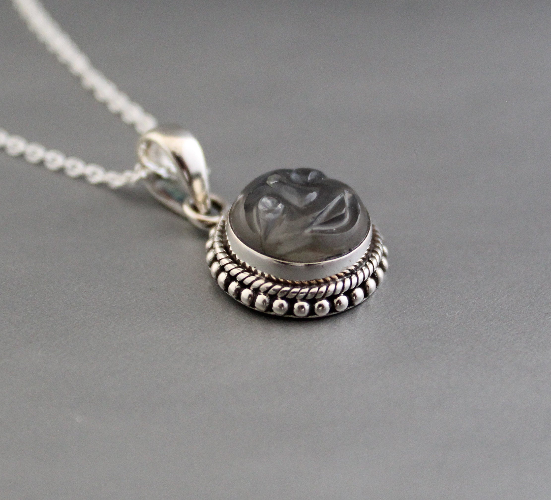 Grey Moonstone Sterling Silver Necklace, Minimalist Celestial Pendant, Healing crystal necklace, Handmade necklace, Crystal necklace