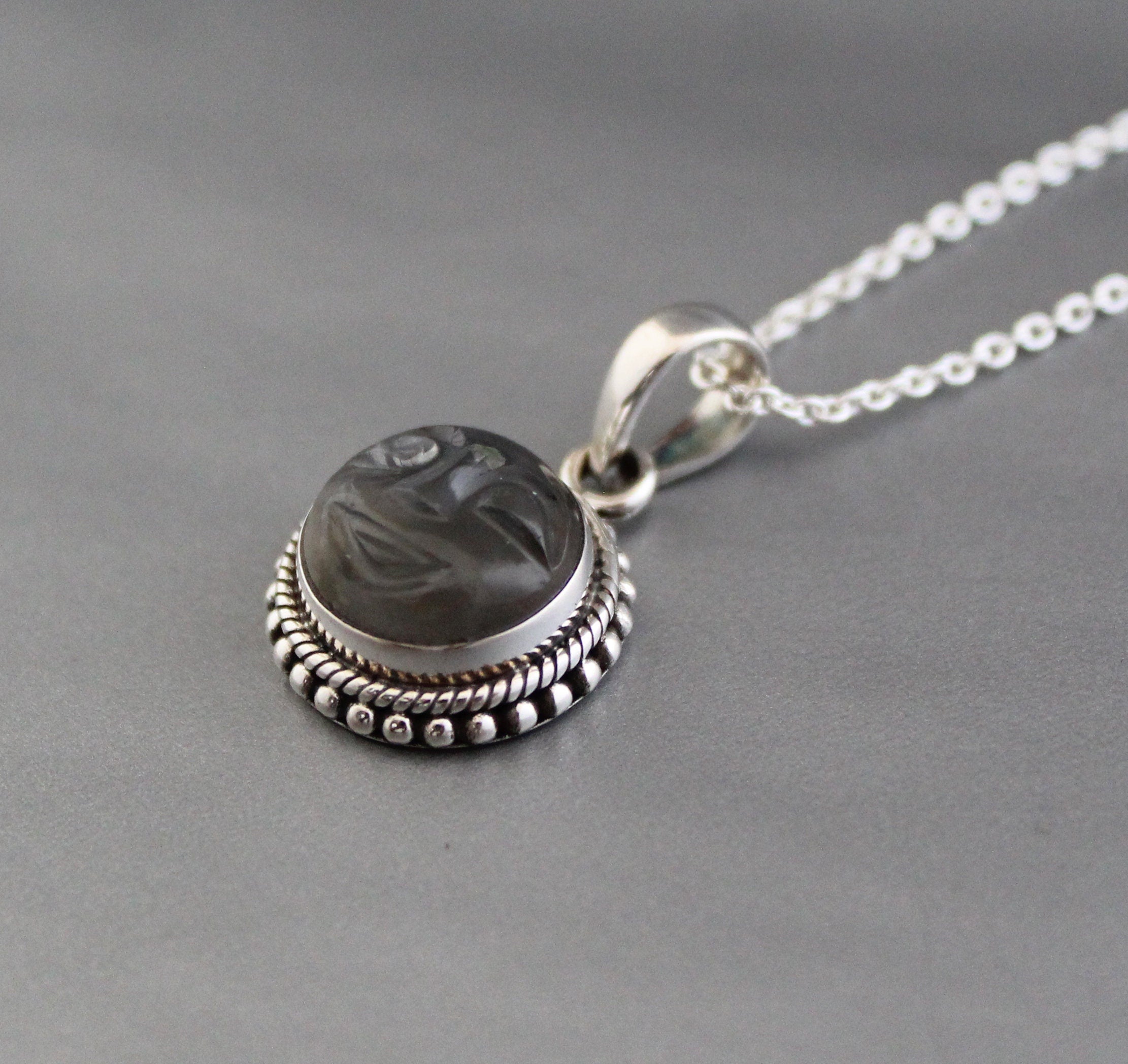 Grey Moonstone Sterling Silver Necklace, Minimalist Celestial Pendant, Healing crystal necklace, Handmade necklace, Crystal necklace