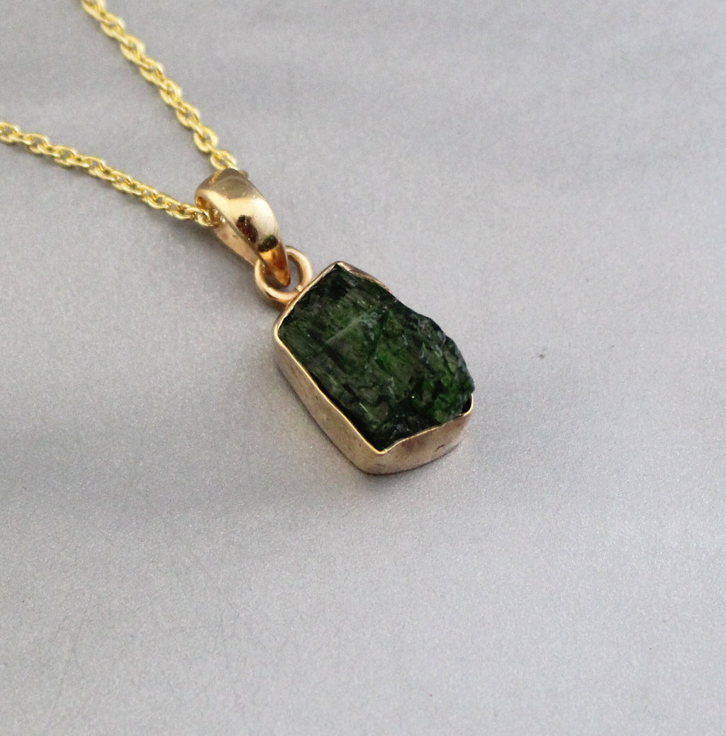 Raw Emerald Pendant Necklace: Sterling Silver, May Birthstone