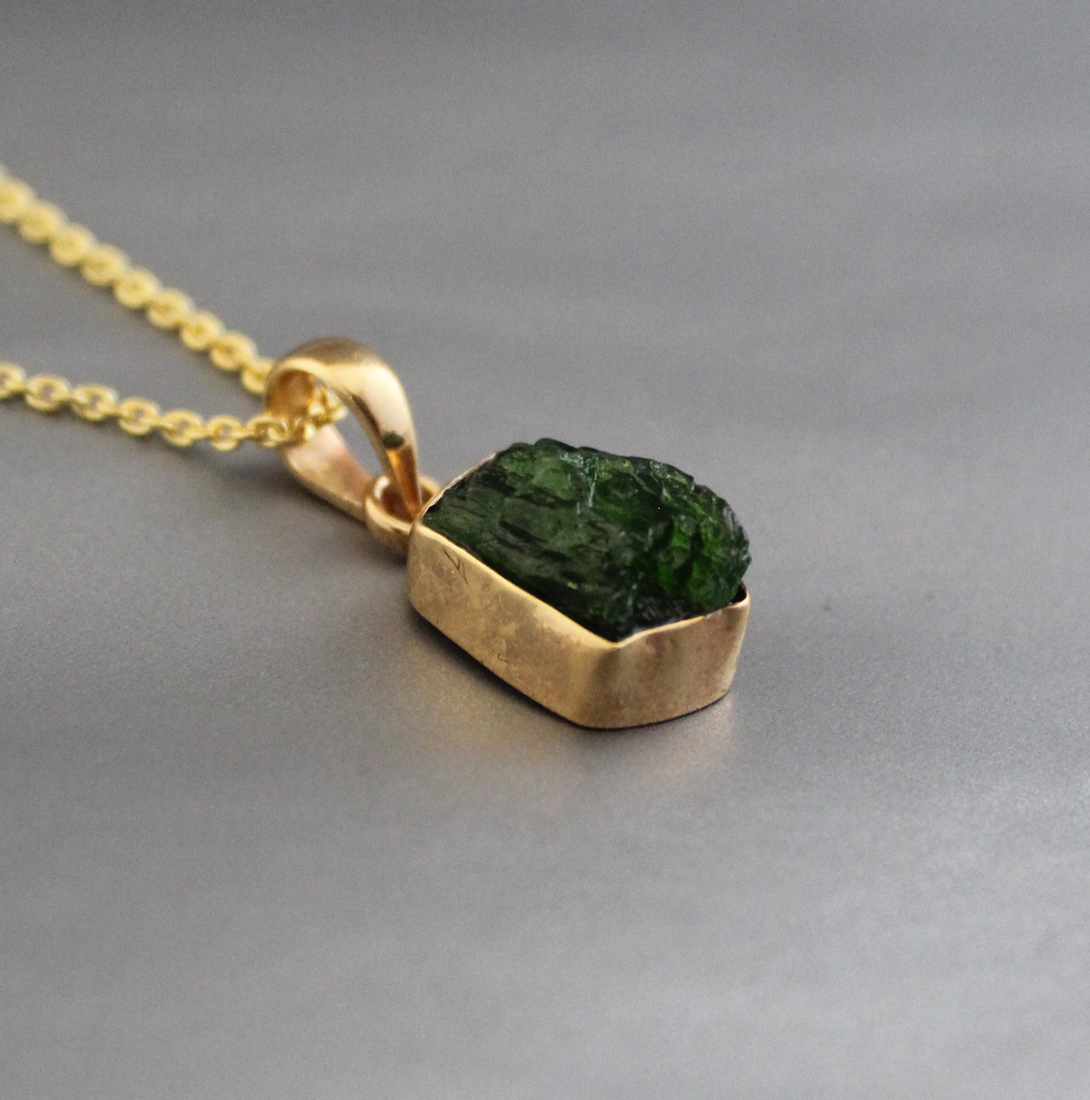 Raw Emerald Necklace: Handmade 18K Gold May Birthstone Pendant