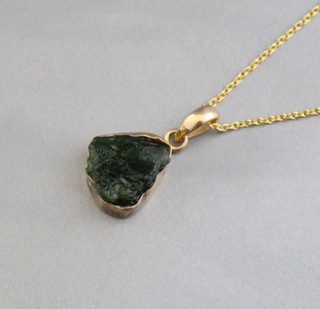 Raw Emerald Pendant Necklace, 14K Gold, May Birthstone, unique crystal, boho chic, green crystal, handmade pendant, rough stone jewelry